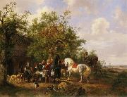 Wouterus Verschuur, Compagny with horses and dogs at an inn